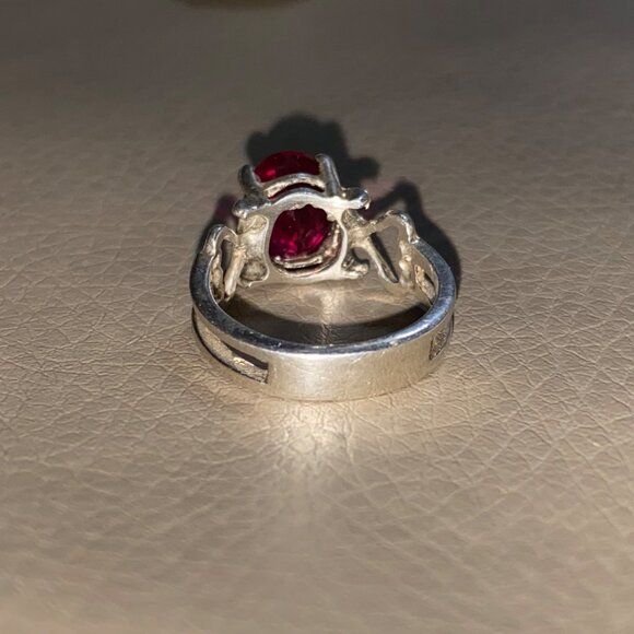 Red Ruby Gemstone Ring 3 carat Sterling Silver Oval Size 925 Lab Synthetic 38mm - Picture 7 of 14